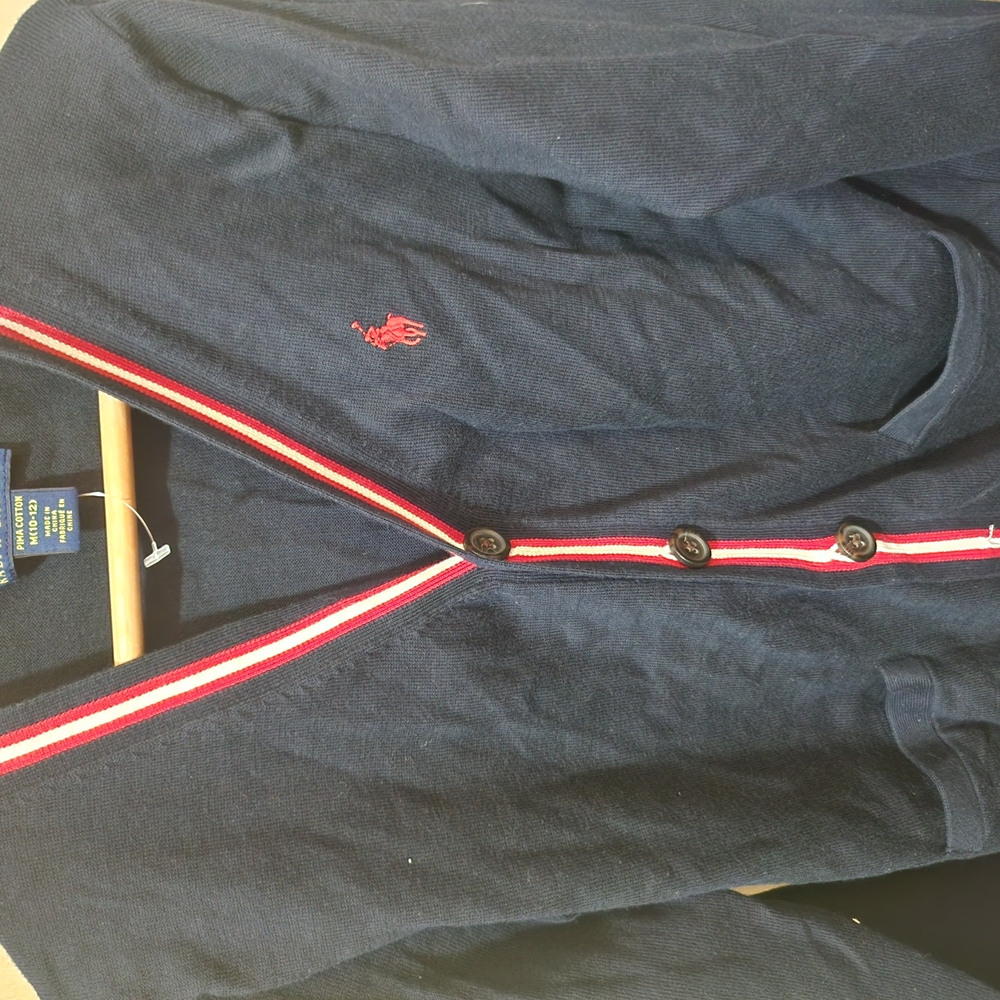 Ralph Lauren Navy Cardigan with Red Accents